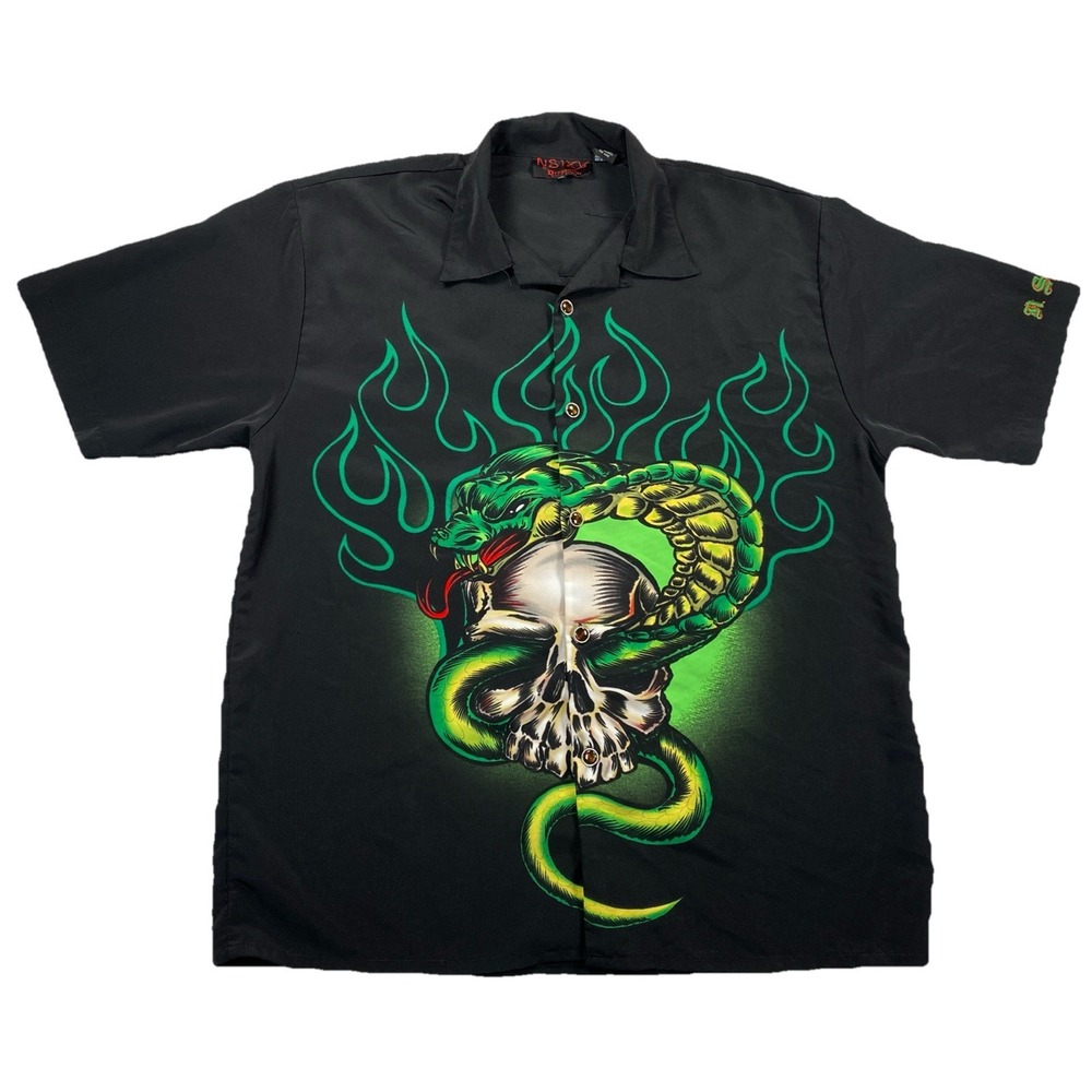 NSIXX by Dragonfly Button Up Shirt Mens XL Black Snake Skull